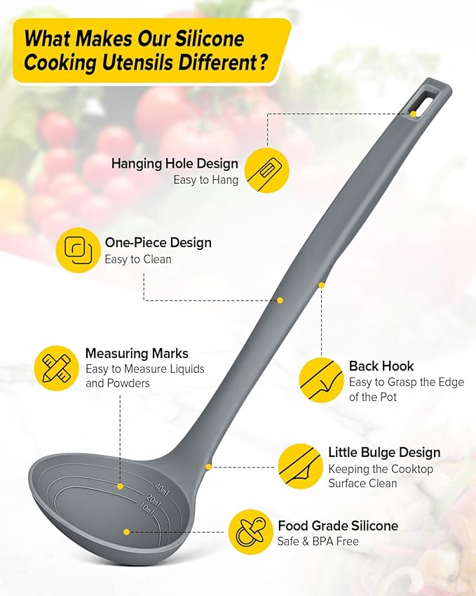 Silicone Pasta Fork and Soup Ladle Set, Heat Resistant Non Stick Kitchen - Image 2