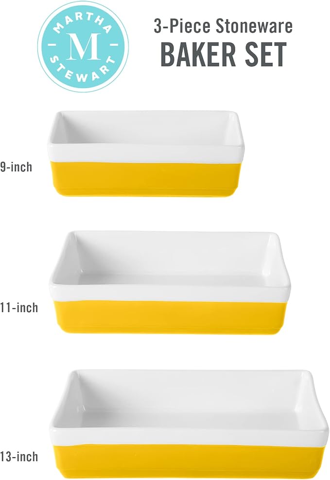 MARTHA STEWART 3-Piece Oven to Table Stoneware Bakeware Set – Baking Dish & - Image 3