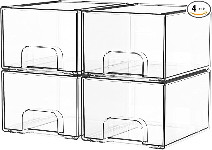 Yieach 4 Pack Clear Stackable Storage Drawers, 4.4'' Tall Acrylic Drawer by Yieach