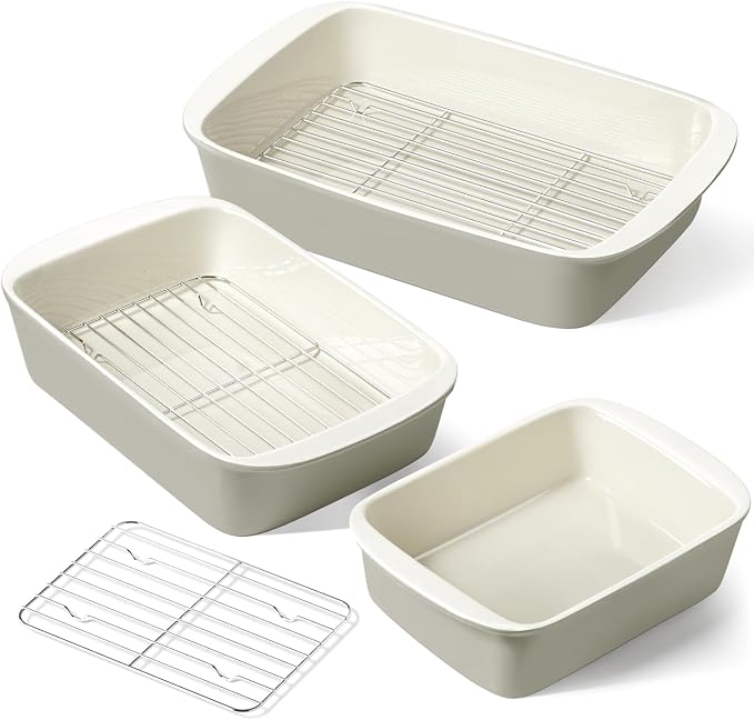 LE TAUCI Deep Casserole Dishes for Oven, 13.7”x9.6” Ceramic Baking Dish Set by LETAUCI