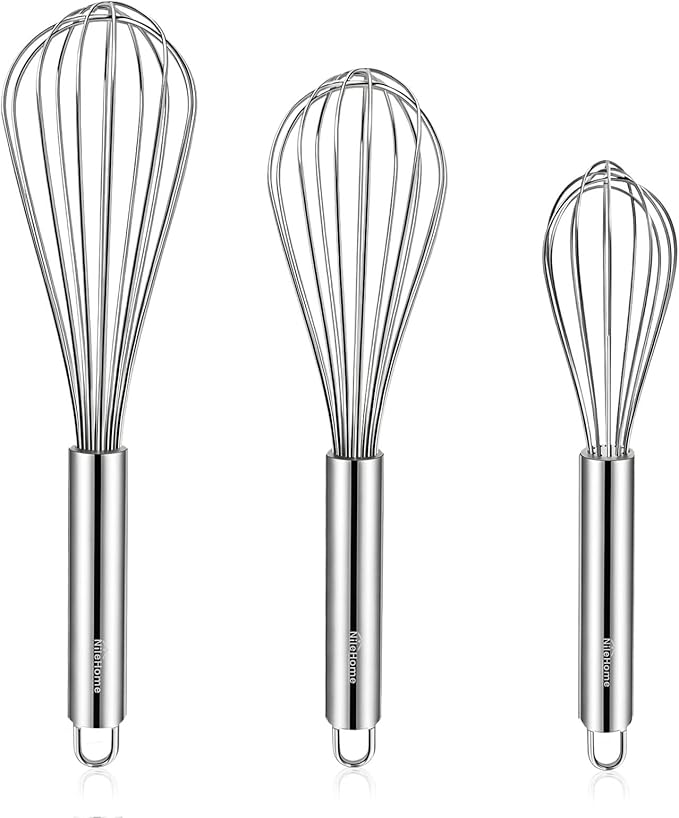 NileHome Stainless Steel Whisk Set 8" 10" 12" Kitchen Whisk Balloon Whisk by NileHome