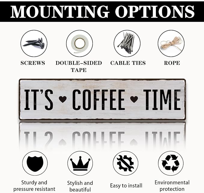 Coffee Metal Tin Sign, It's Coffee Time Sign, Home Kitchen Wall Decor, - Image 3