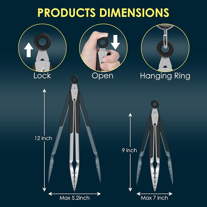 Hotec Stainless Steel Kitchen Tongs, Locking Metal Food Tongs - Image 6