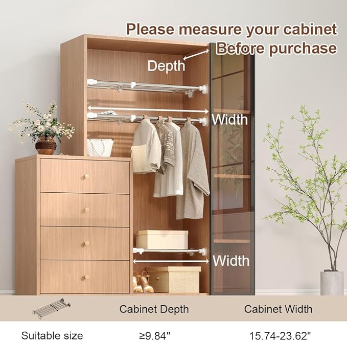 Hershii Closet Tension Shelf & Rod Expandable, Adjustable Storage Rack Metal - Image 5