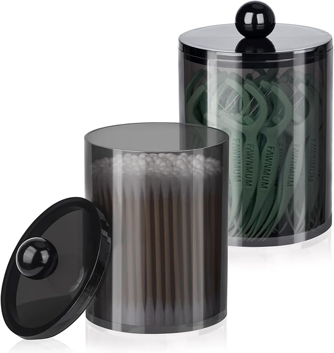 XIPENGKEJI 2 Pack Qtip Holder, Canister Apothecary Jar Set, Bathroom Jars by XIPENGKEJI