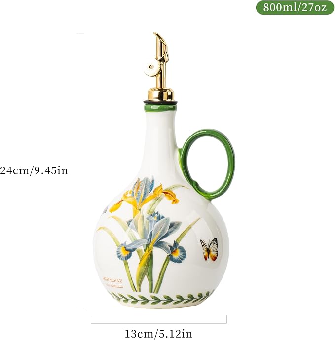 Ceramic Olive Oil Dispenser, 27 oz Floral Pattern Cruet - Image 2