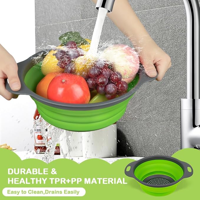 AUAUY 2 Pack Collapsible Colander Set, Round Silicone Folding Collapsible - Image 4
