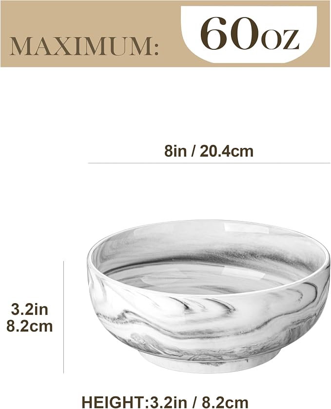 MALACASA Large Serving Bowls, 60 OZ Salad Bowls Set of 2, Ceramic Mixing Bowls - Image 2