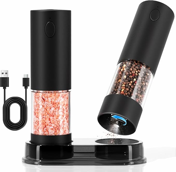 Electric Salt and Pepper Grinder Set, USB Rechargeable Automatic Pepper Mills by NewEnglandStories