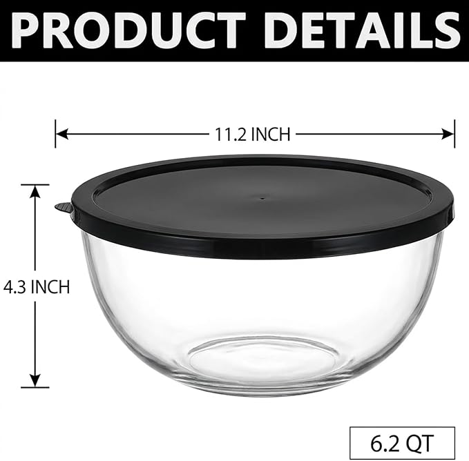 Large Glass Mixing Bowl for Sourdough, 6.2QT - Image 2