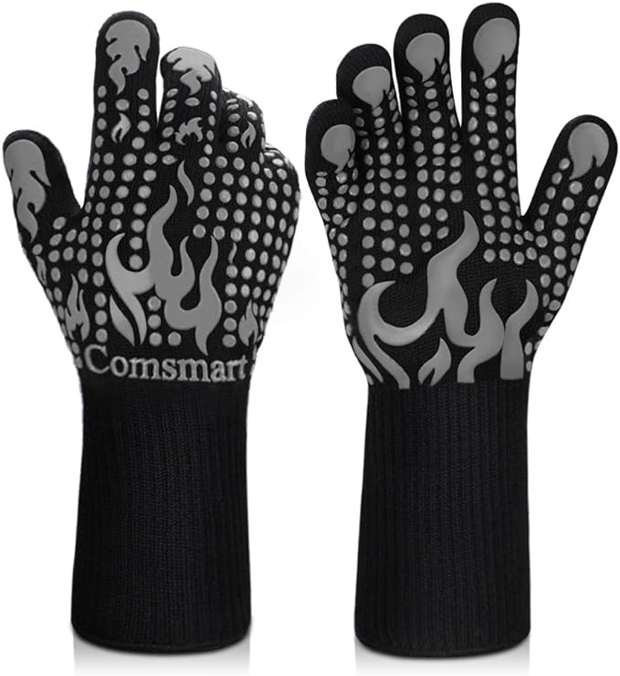 Comsmart BBQ Gloves, 1472F Heat Resistant Silicone Non-Slip Oven Mitts by Comsmart