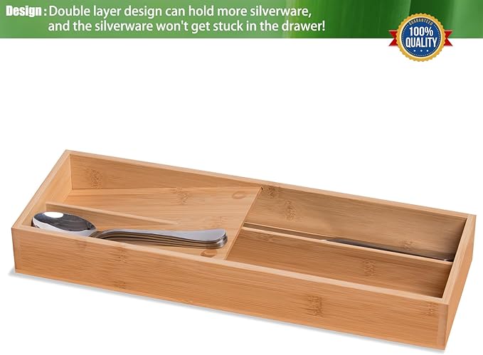 guiogc Bamboo Silverware Drawer Organizer, Kitchen Small Silverware Organizer - Image 5