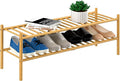 ROMGUAR CRAFT 2-Tier Bamboo Long Shoe Rack, Free Standing Wood Shoe Shelf by ROMGUAR+CRAFT