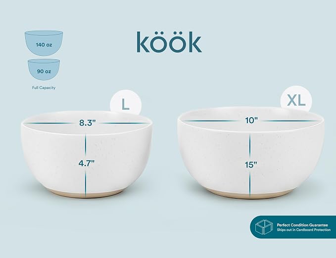 KooK Mixing Bowls, Ceramic Nesting Bowls, Stoneware Kitchen Bowls, - Image 7