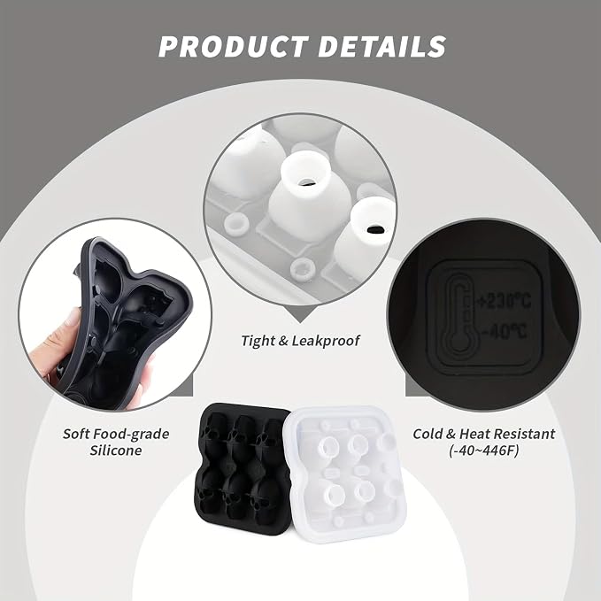 Skull Ice Cube Mold, 6-Cavity Silicone Ice Tray - Image 5