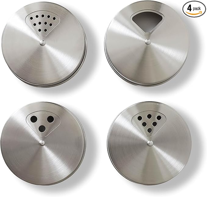 Mason Jar Spice Shaker Lids Stainless Steel – 4 Pack Adjustable Spice Lids by Unknown
