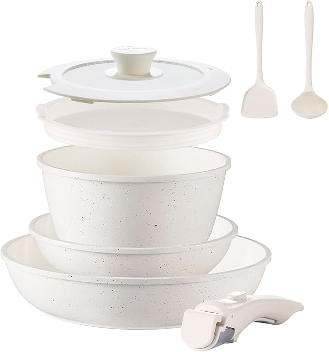 BECIGAR 8pcs Ceramic Pots and Pans Set, Non Stick Cookware Set, Detachable by BecigarCookware