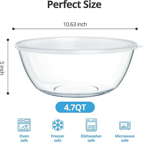 4.7 Qt Extra Large Glass Mixing Bowls Clear Glass Salad Cooking Bowls - Image 2