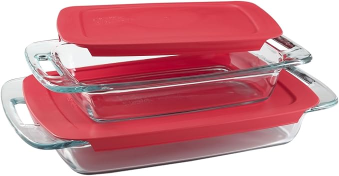 Pyrex Easy Grab 4-Piece Value Pack, includes 1-ea 3-qt Oblong, 2-qtOblong by Pyrex