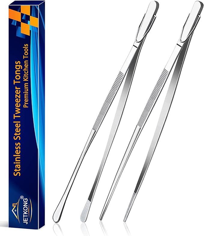 JETKONG 2 Pcs 12-Inch Kitchen Tweezers Fine Tweezer Tongs, Extra-Long Stainless by JETKONG