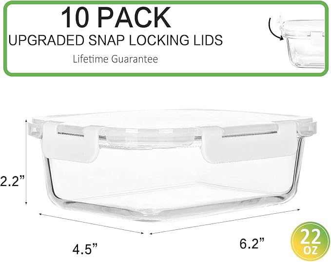 M MCIRCO 10-Pack 22 Oz Glass Meal Prep Containers - Image 2