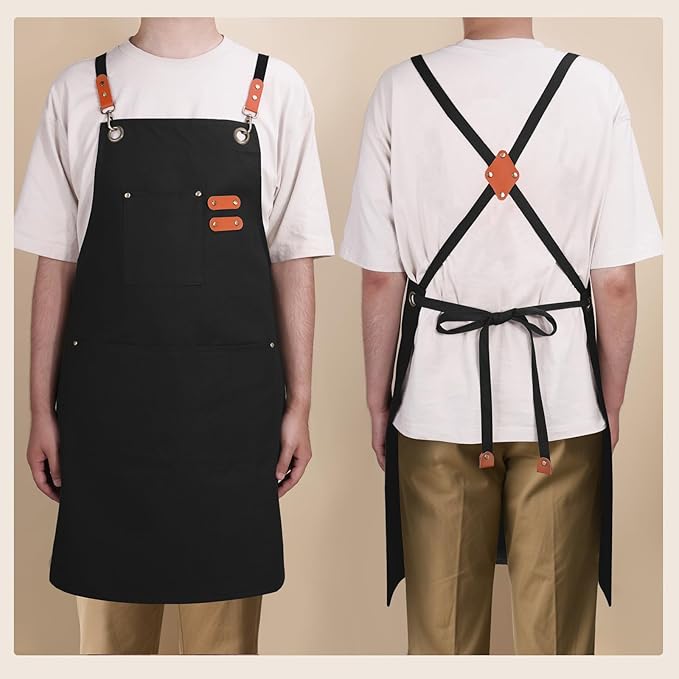 Chef Aprons for Men Women with Large Pockets, Cotton Canvas Water Repellent - Image 7