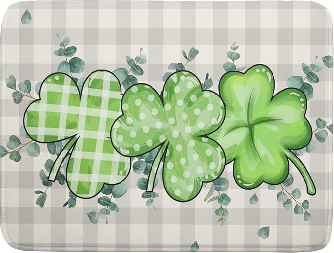 Giwawa Patrick Dish Drying Mat for Kitchen Green Clovers Grey Buffalo Plaids by Giwawa