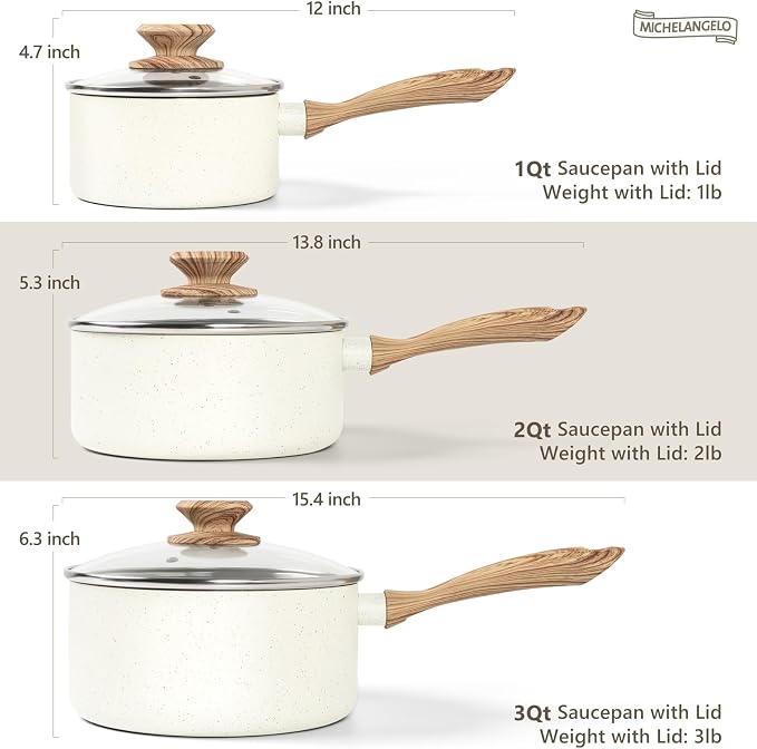 MICHELANGELO Saucepan Set with Lid, Nonstick Sauce Pan Sets with Granite - Image 7