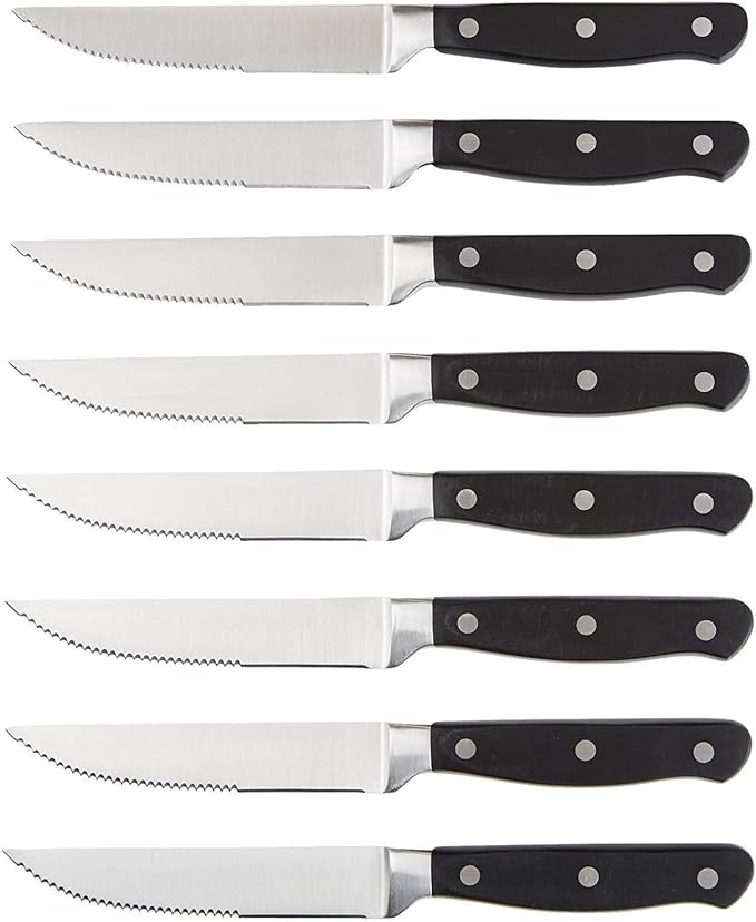 Amazon Basics 8-Piece Full Tang Stainless Steel Serrated Steak Knife Set by AmazonBasics