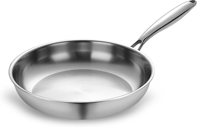 SuperCook 10 Inch Tri-Ply Clad Stainless Steel Frying Pan, Stainless Steel Fry by SuperCook