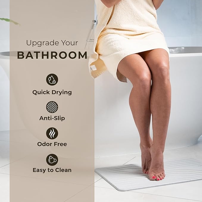 TOSORO - Stone Bath Mat Diatomaceous Earth Shower Mat Non-Slip Super Absorbent - Image 2