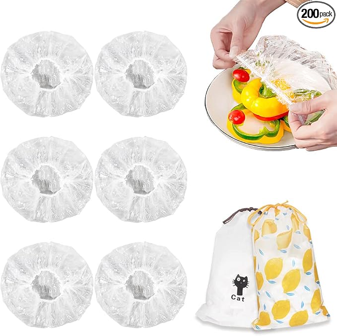 200PCS Plastic Elastic Bowl Covers Reusable, Food Storage Covers by DIQIUREN