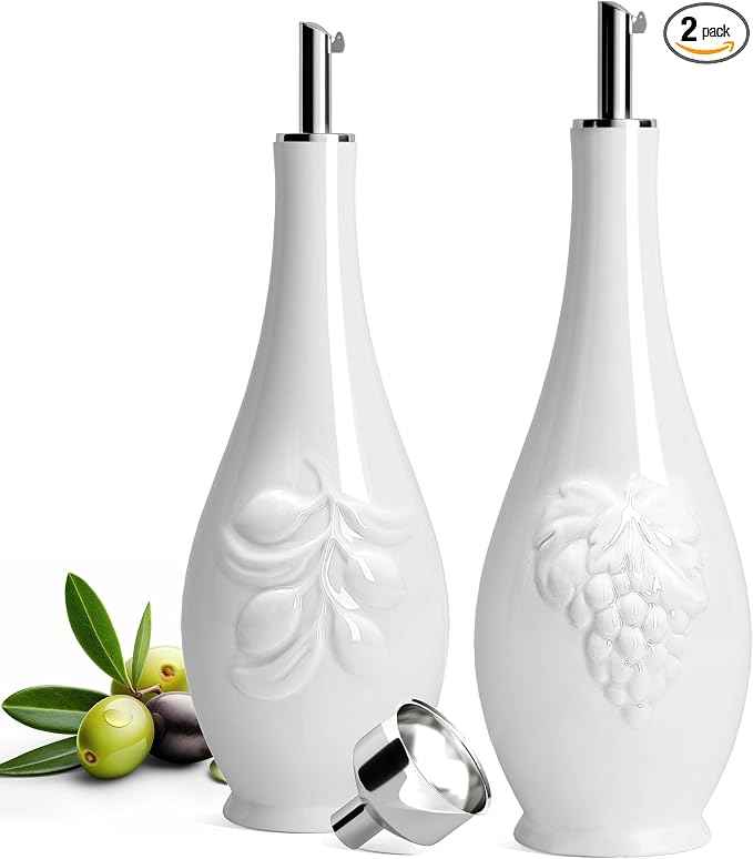 HOMBENE Porcelain Oil and Vinegar Dispenser Set, 16 oz Olive Oil Dispenser by HOMBENE