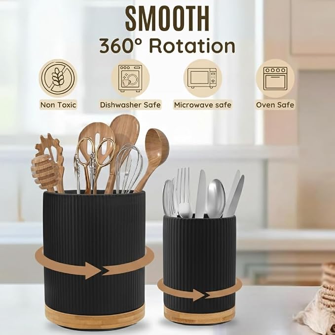 2 Pack Ceramic Utensil Holder, 7.3"+5.4" Large kitchen utensils holder - Image 2