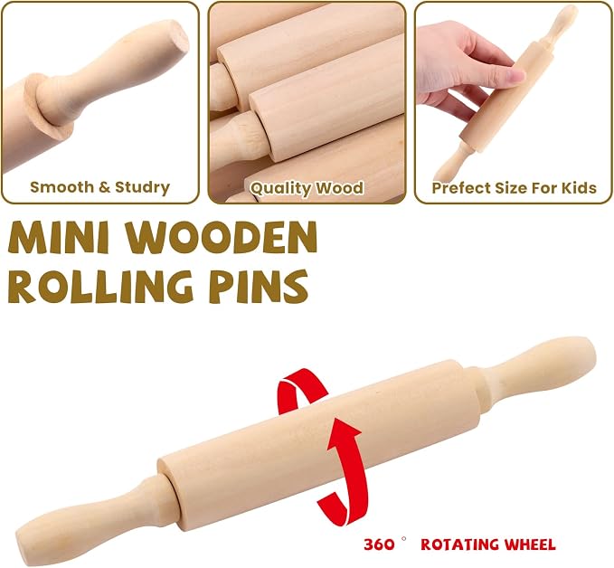 BILLIOTEAM 12 Pack 8 Inch Mini Wood Rolling Pin, Small Wooden Rollers - Image 3