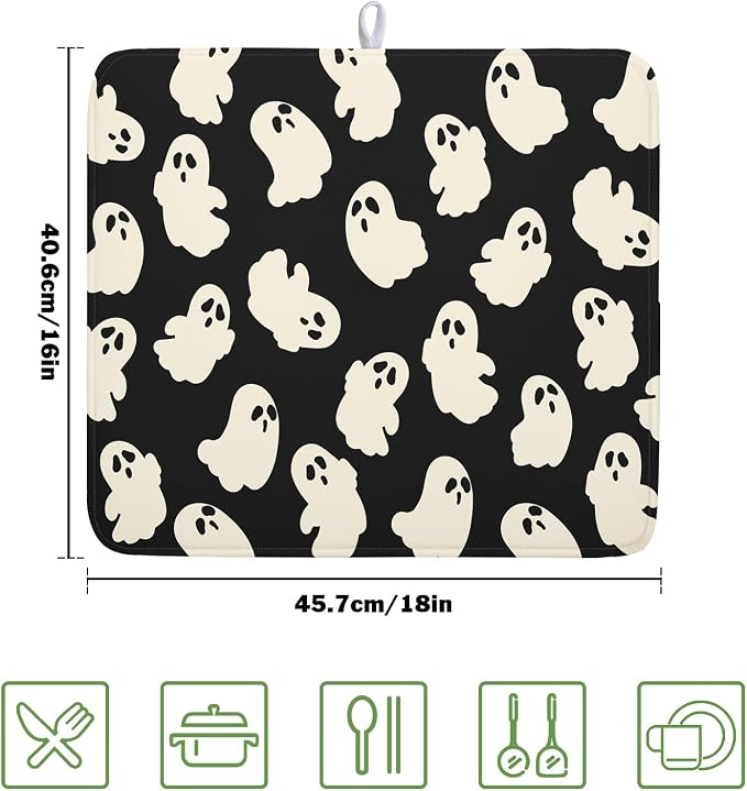 Halloween Ghost Dish Drying Mat 16X18 Inch Spooky Halloween Drying Mat - Image 2