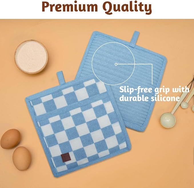 Folkulture Pot Holders for Kitchen | Pack of 2 Ribbed Soft Silicone Hot Pads - Image 5