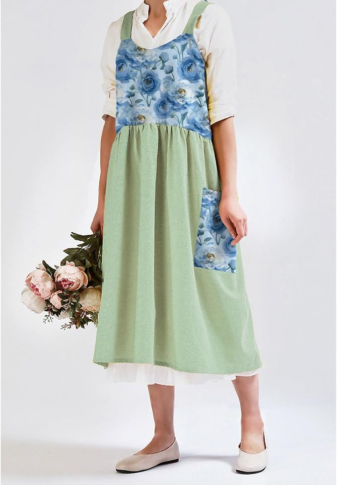 Uaussi Cotton Linen Apron Cross Back Work Apron - Image 5