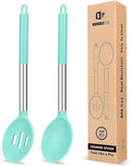 Pack of 2 Large Silicone Cooking Spoons, Non Stick Solid Basting Spoon by BUNDLEPRO