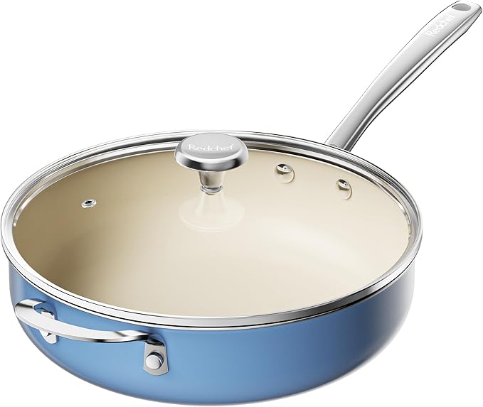 Redchef Ceramic Saute Pan with Lid, Nonstick Deep Frying Pan, 5QT Jumbo Cooker by Redchef