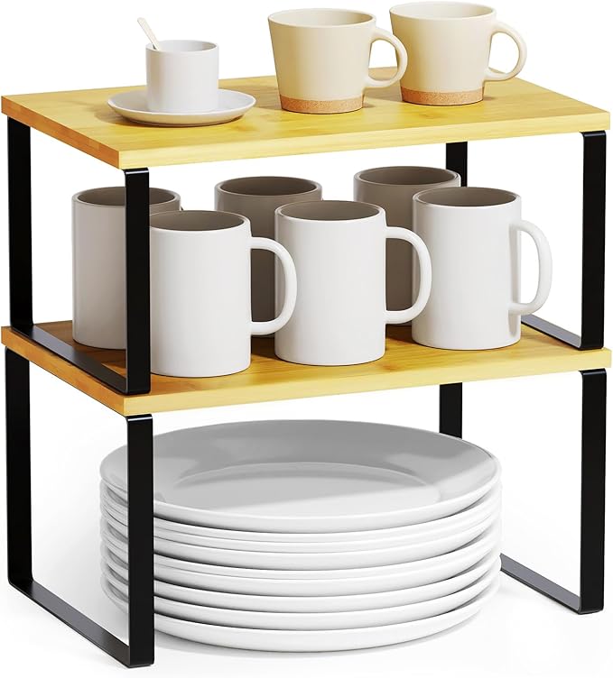 SpaceAid Cabinet Shelf Organizers 2 Pack, Kitchen Counter Rack Shelves Riser by SpaceAid