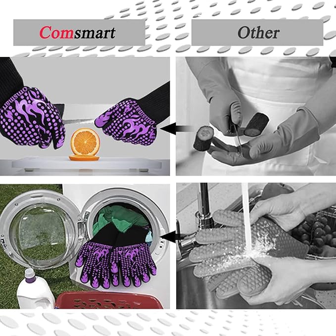 Comsmart BBQ Gloves, 1472 Degree F Heat Resistant Grilling Gloves Silicone - Image 5