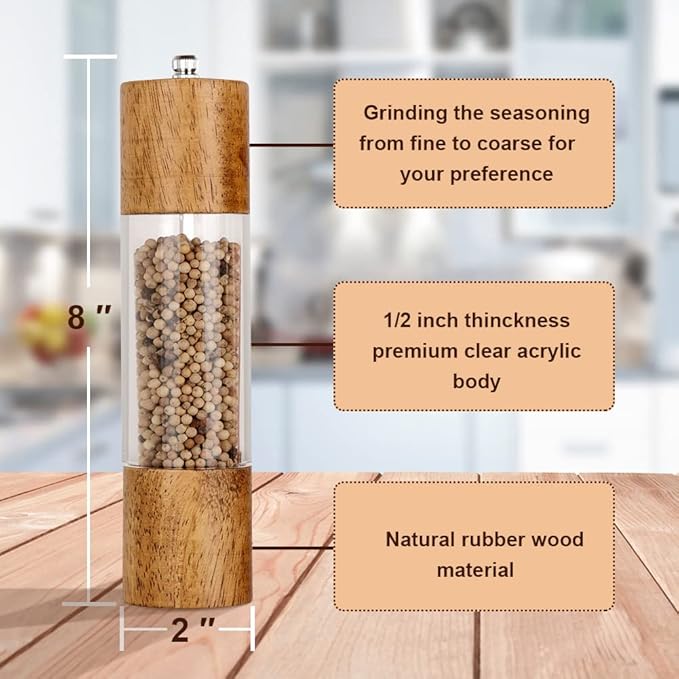 XWXO Premium Acrylic Salt and Pepper Grinder Set, Manual Salt and Pepper Mills- - Image 2