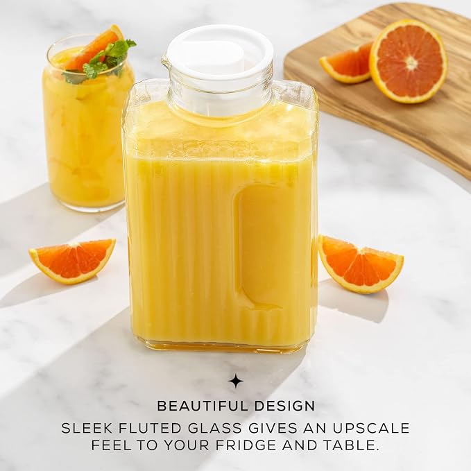68oz Glass Pitcher with Lid, Rectangle Beverage Serveware and Storage Container - Image 4