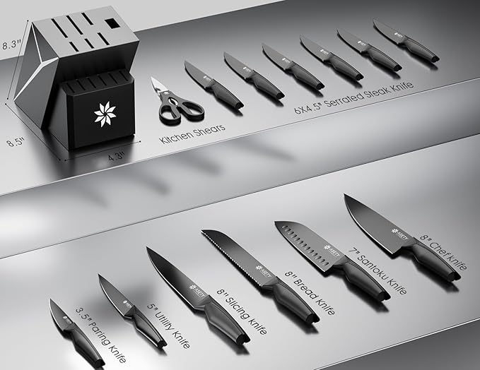 Kitchen Knife Sets with Block -15 PCS Knife Set with Bulti-in Sharpener - Image 2