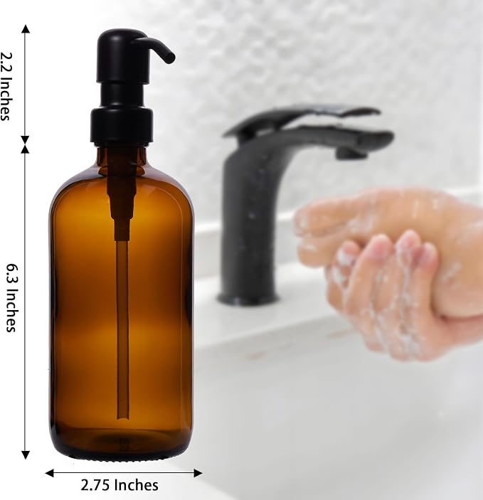Diahom Soap Dispenser Amber Glass Hand Dish Soap Dispensers 1pcs Stainless - Image 4
