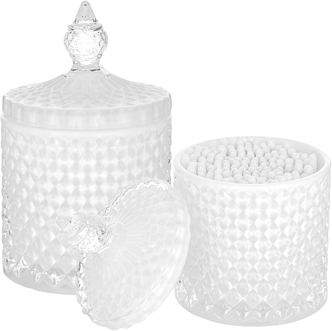 rejomiik 2 Pack Qtip Holder Thick Glass Apothecary Jars by rejomiik