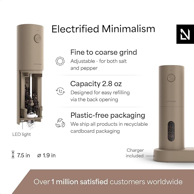 LARS NYSØM Electric Salt and Pepper Grinder Set, USB Rechargeable, Automatic - Image 4