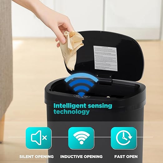 PayLessHere | 13 Gallon Plastic Trash Can | Black | Automatic Touchless Lid - Image 3