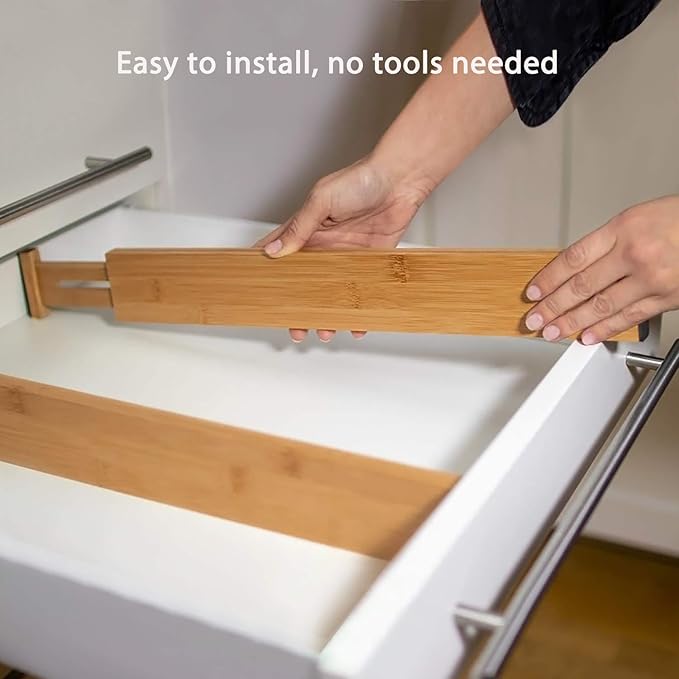Fabsome Drawer Divider 6 Pack, Bamboo Kitchen Dividers Organizers Adjustable - Image 5